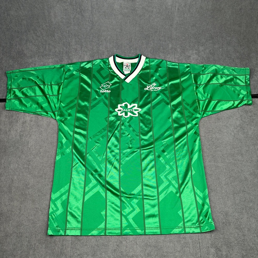 Vintage Lotto Soccer Jersey Green Geometric Pattern San Diego Califia Mens XL